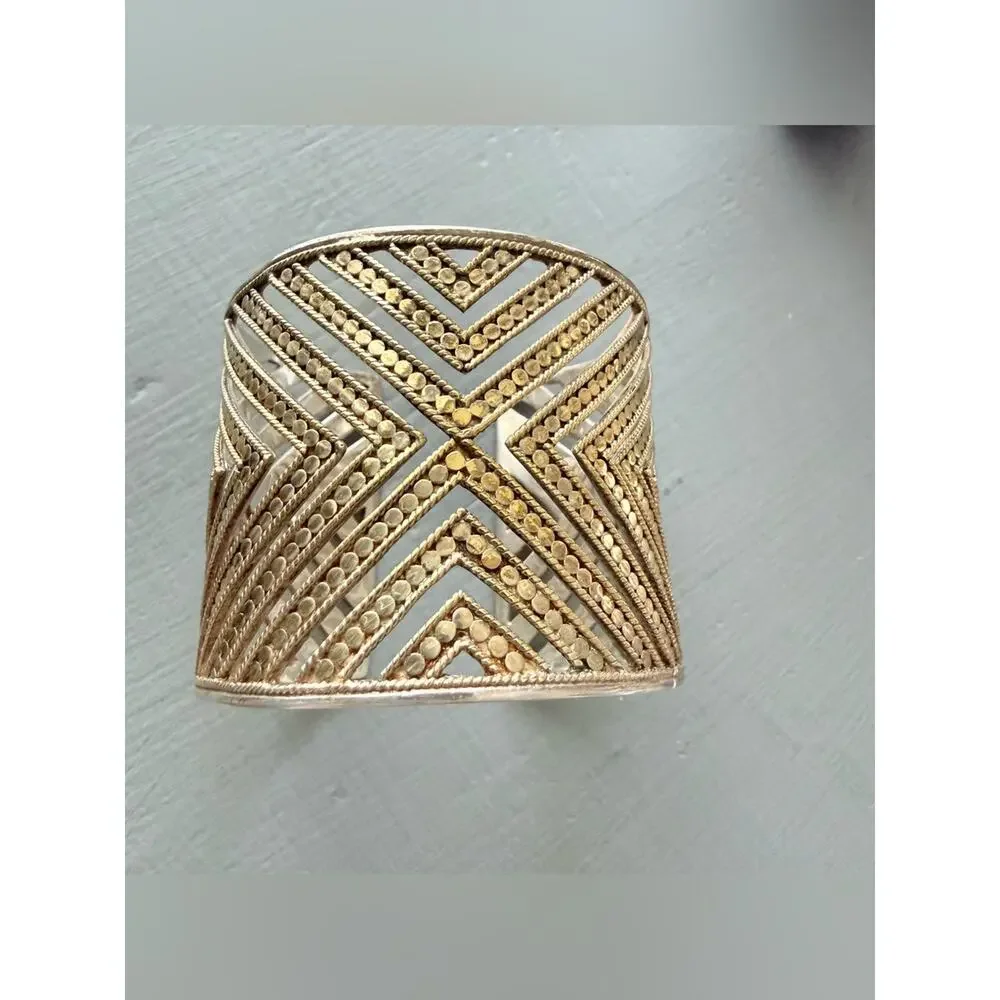 Anna Beck 925 Sterling Silver 18K Gold Plated Wide Cuff Bracelet